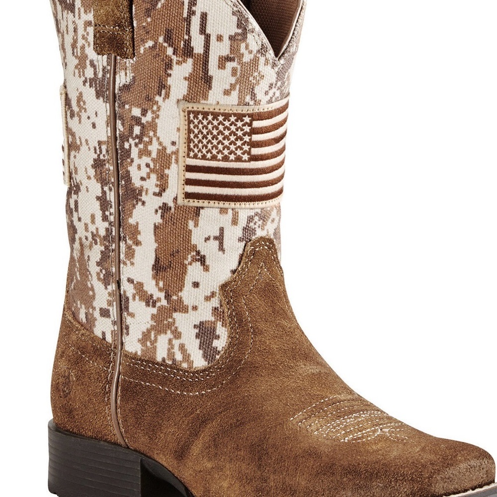 Ariat Patriot Kids' Boots - Antique Mocha Washed Suede and Sand Camo